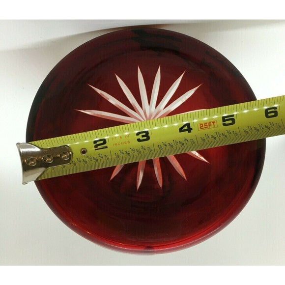 Vintage BOHEMIAN GLASS Vase Ruby Red Cut To Clear Neck & Base Frosted Floral - Picture 11 of 12